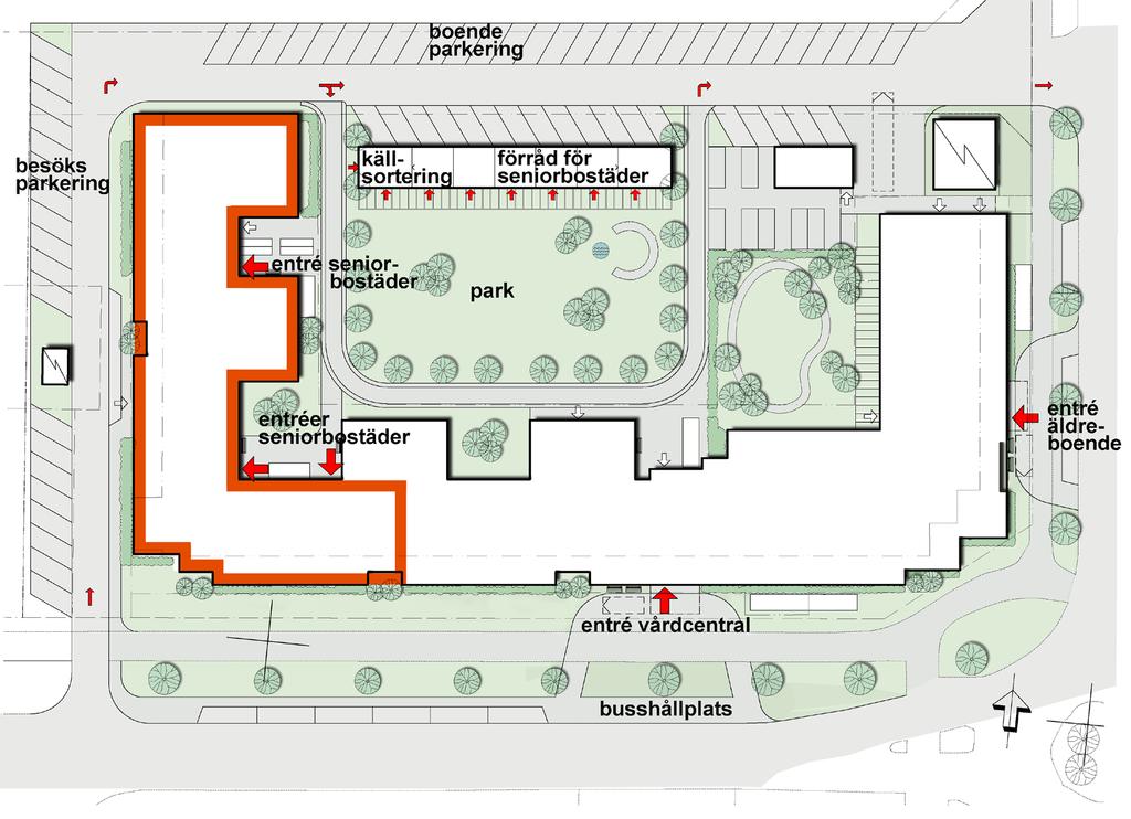 Ängen Områdesbeskriving Hälsans hus är som tre hus i ett, här inryms olika boendeformer och verksamheter med bland annat vårdcentral och dagrehab.