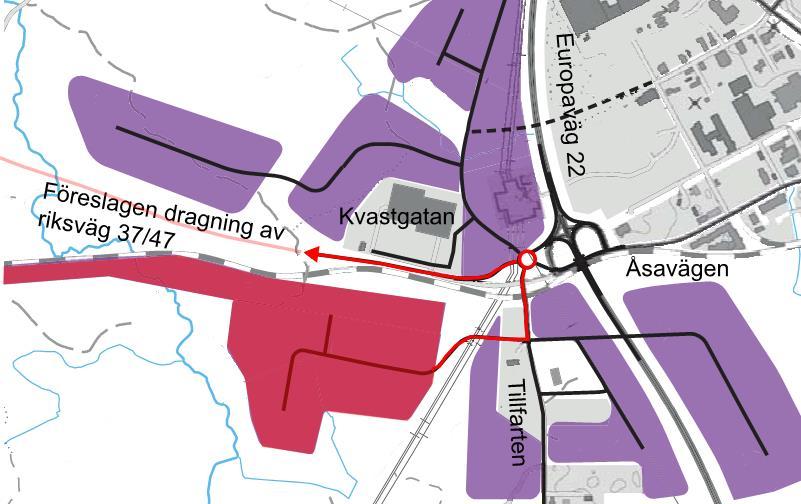 Det kortaste avståndet mellan planområdet och väg E22 uppgår till ca 300-500 meter.