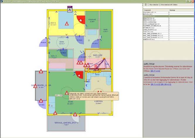 96 Figur 49. House Designer använder BIM och expertsystemteknik för att bl a verifiera utrymmeskrav i bostäder.