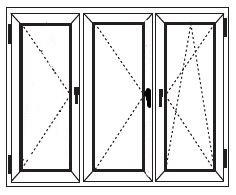 3-luft fönster (D/D/DK) med 2 medpost 2glas PVC-fönster U-värde 1,3W/m2K (-32db) 3glas PVC-fönster U-värde 1,0W/m2K (-34db) - Vitt handtag ingår till alla fönster och dörrar, option Hoppe secustic