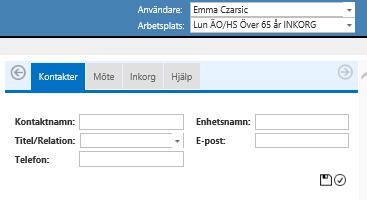 Kontrolleras alltid när nytt meddelande skapas Kontakter Följer ärendet Namn, relation och telefonnummer till: - Aktuella kontakter i kommunen även jourtid -