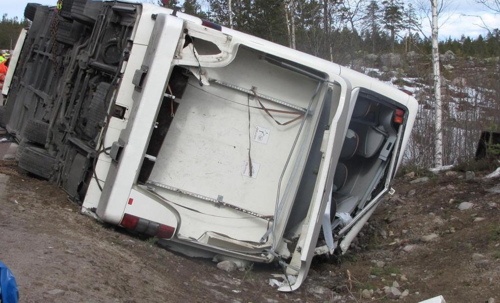 Figur 3. Bussens ungefärliga slutposition. Bilden är tagen när räddnings- och sjukvårdsinsatserna var avslutade. Foto: Polisen.