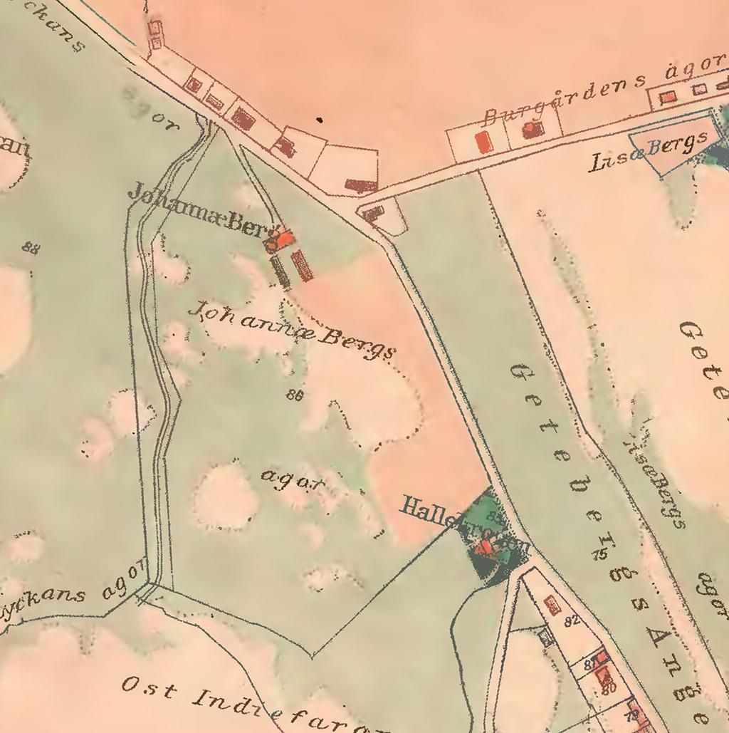 En karta från 1777 visar att det fortfarande inte finns någon bebyggelse på platsen vid nuvarande Landeriet, däremot visar ovanstående karta från 1790 att det har hänt mycket på platsen.