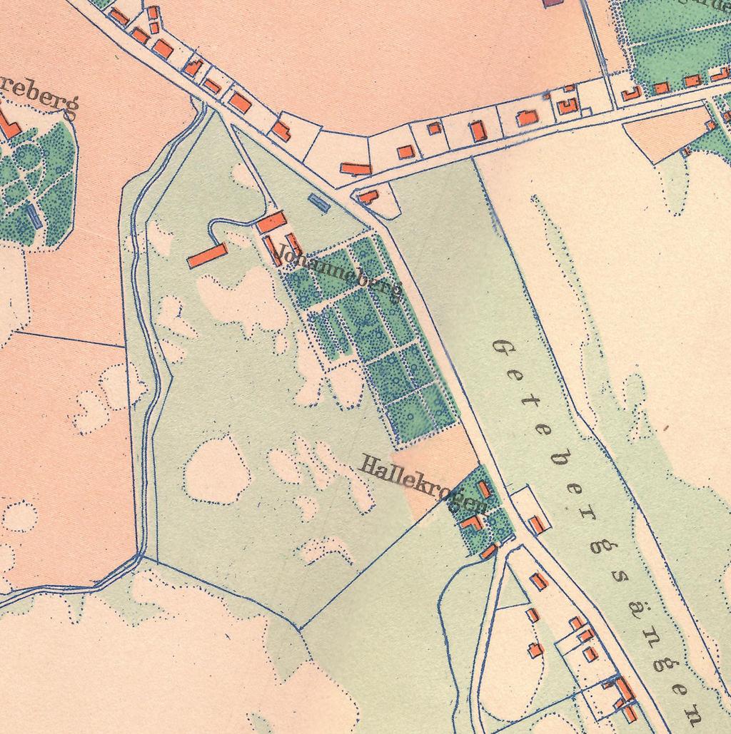 Karta 1820 Karta 1860 Ladugård Trädgårdsanläggning Ett kartutsnitt från 1820 visar ett liknande utseende, som föregående karta, avseende byggnaderna med undantag för att det har tillkommit en
