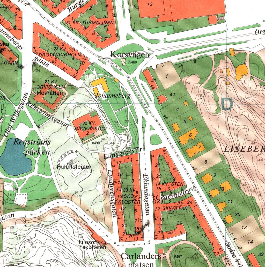 Karta 1970 Karta idag Svenska mässan Universeum UB Kartan från 1970 visar bl a att Göta Hovrätt samt delar av Universitetsbiblioteket väster om landeriet är