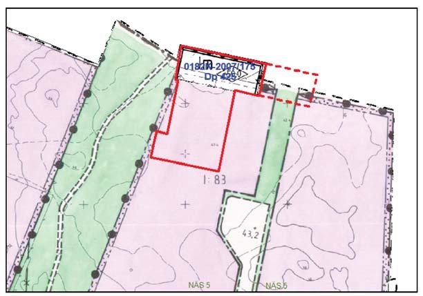 Planbeskrivning Detaljplan för Skarpnäs S:3 m.fl. 5 (13) markanvändningen icke störande industriändamål. Nordöstra delen av planområdet (del av Skarpnäs 1:83) är inte planlagd.