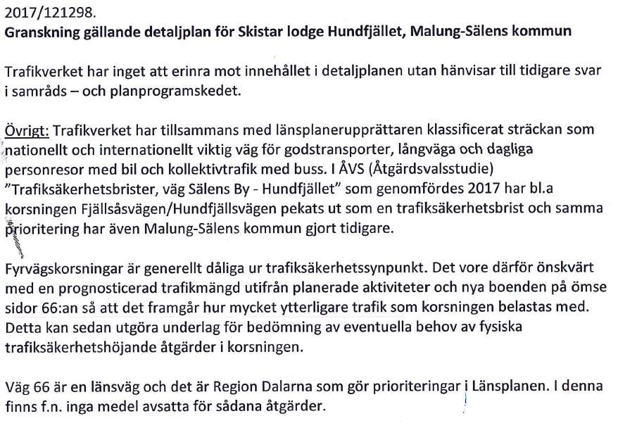 Trafikverket hänvisar till