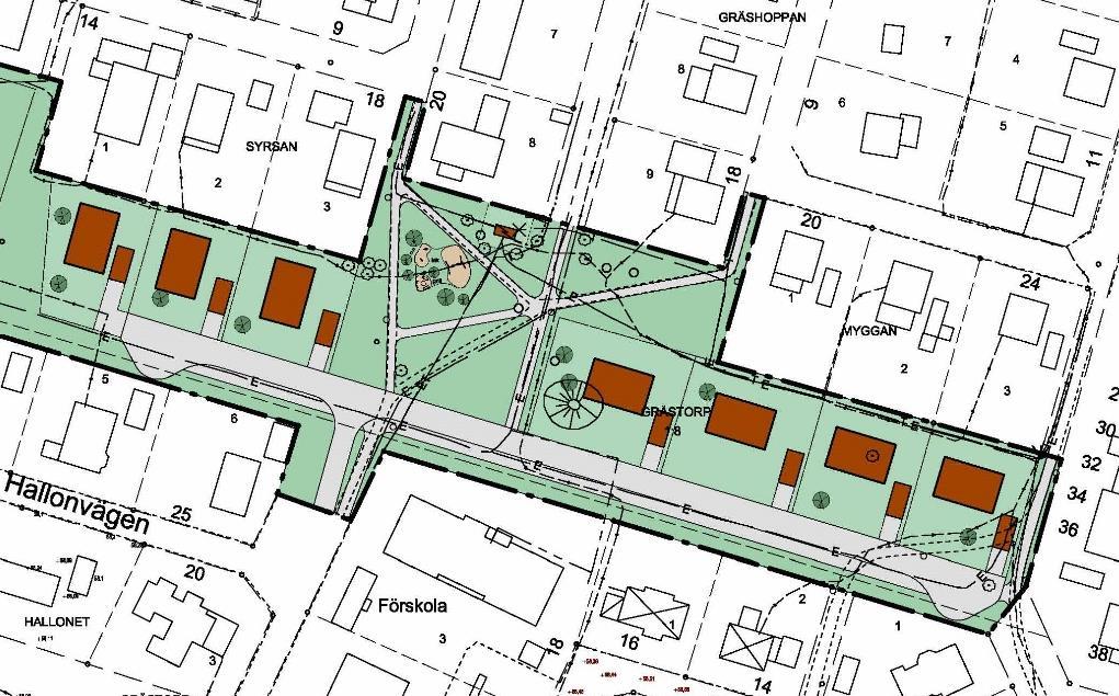 De nya bostadskvarteren får tomter med en storlek om ca 600 930 m 2 där man får uppföra byggnad om max 175 m 2 (byggnadsarea).