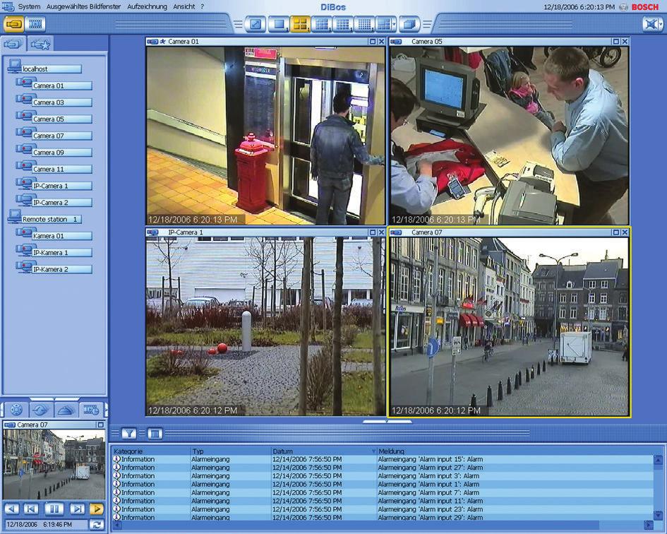 2 DiBos Micro digital videoinspelare - version 8 (EMEA/APR) Som respons till larm kan systemet programmeras till att överföra bilder eller meddelanden till säkerhetspersonal eller centrum för
