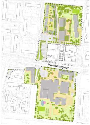 Idé med kvarteret är att skapa stor variatio av bostäder som möjliggör e boedekarriär, frå studetbostäder till familjeboede i radhus.