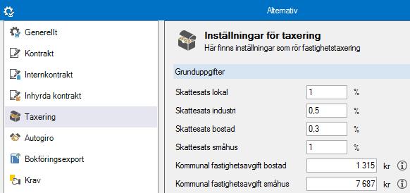 Fastighetsskatt/Taxeringsenheter I denna lathund visar vi hur du hanterar taxeringsenheter och fastighetsskatt på dessa enheter, samt hur du kan få ut det som en avgift på hyreskontraktet.