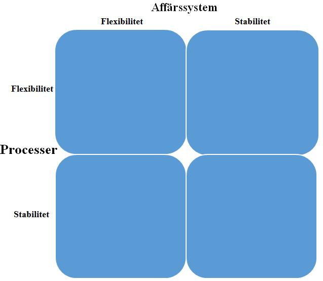 Figur 5 Ramverkets struktur Ovan illustreras strukturen för ramverket tillsammans med förutsättningarna. Vi tilldelar Process till de horisontella förutsättningarna och Affärssystem till de vertikala.