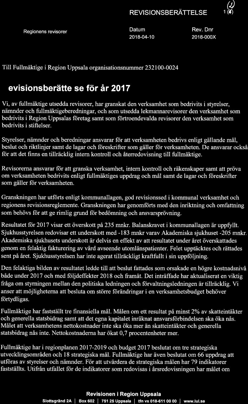 Revisionsberättelse Fortsättning nästa
