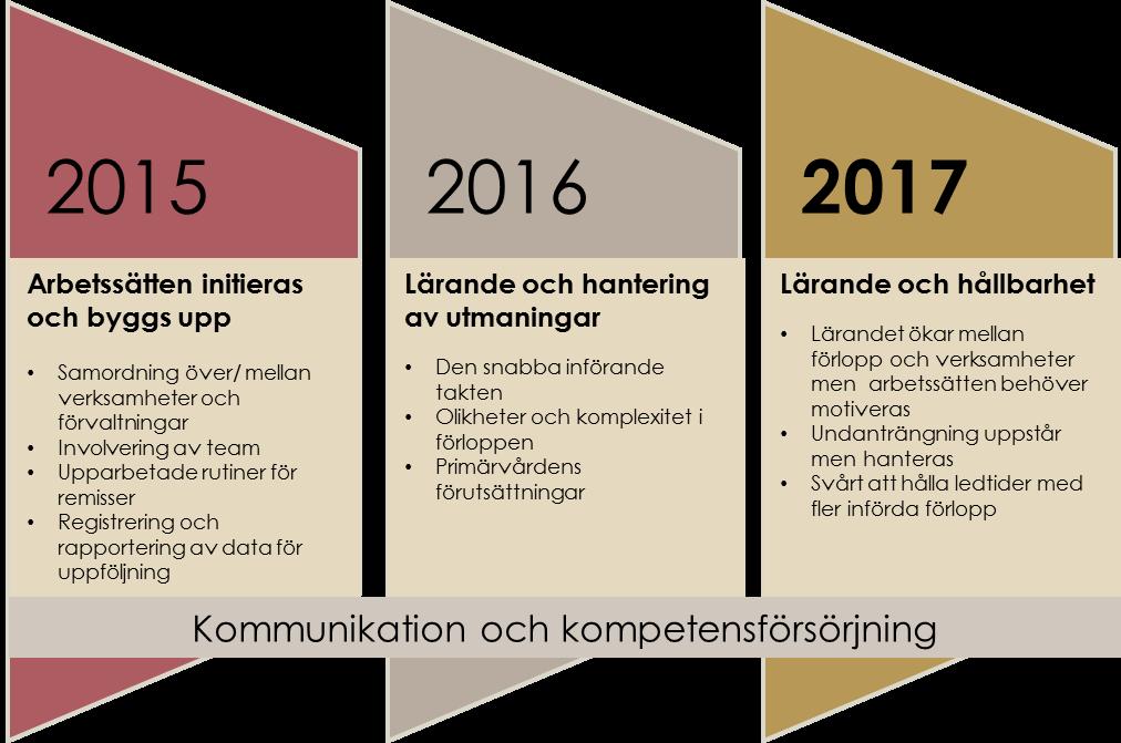 Figur 3. Landstingens och regionernas övergripande utmaningar 2015 2017. Under åren har olika fokus och förändringar blivit tydliga.