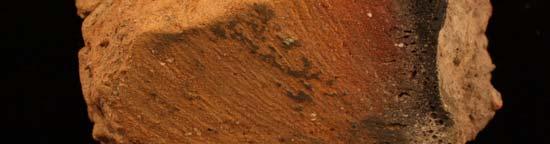 Slaggen på lerans yta är bildad under oxiderande förhållanden, vilket är vad som vanligtvis råder i smideshärden under smidet. Figur 8. F1530 i tvärsnitt.
