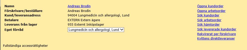 Vill du se någon kollegas tar du bort ditt rsid under Förskrivare/beställare och klickar på sök. Då listas alla öppna order inom din mott/klinik, oavsett vem som är förskrivare.