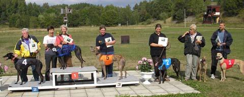 Whippygruppen Race 295 m för Greyhound. Snabb iväg är Scooter, men kan inte hålla ledningen. Istället tar syster Söderbönan (Fenrir Mamma Mu) över och vinner på 18,53.
