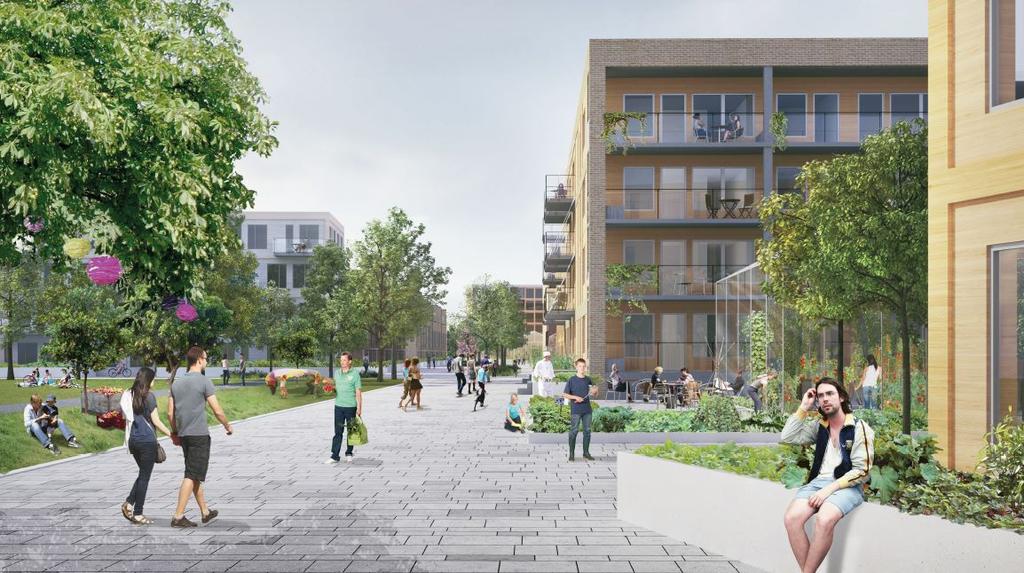 Illustration inre stråket Gröna miljöer De gröna miljöerna i planförslaget är fokuserade mot väster vilket gynnar kopplingen till de gröna kvaliteterna upp mot Valås och Fässbergsåsen.