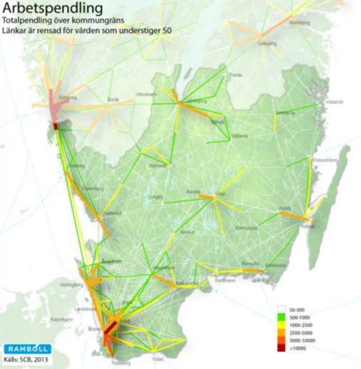 66 Figur 74. Pendlingsrörelser över kommungräns i Sydsverige, 2013 Källa: Systemanalys för Sydsveriges infrastruktur, Ramböll (2015-06-18). Figur 75.