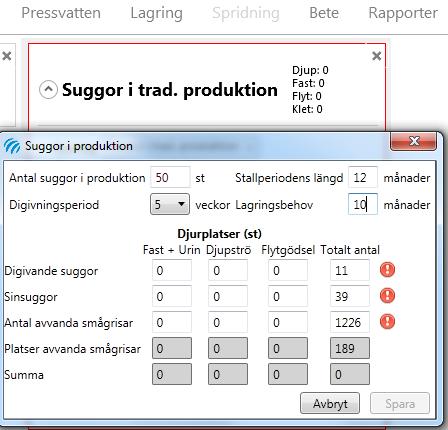 Beräkningshjälp för suggor För suggor i satellit och i traditionell produktion finns det en beräkningshjälp som du fyller i.