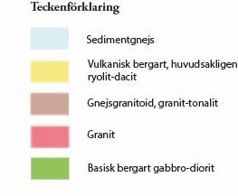 Gnejsgranitoider (Brun färg i figur 4) I den norra delen av Stockholmsområdet och i större delen av Uppsalaområdet utgörs berggrunden av omvandlade och deformerade bergarter bildade på djupet i