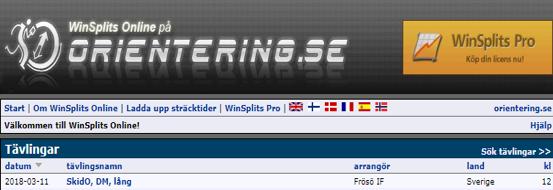 Sträcktider till enbart WinSplits Sträcktider