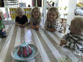 vatten innehållandes karamellfärg med grundfärgerna. Vad kommer att hända med vitsipporna? Ändras färgen?