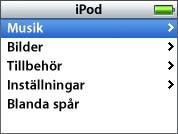 ipod nano i överblick Bekanta dig med reglagen på ipod nano: Låsknapp Mittenknapp Menyknapp Nästa/snabbspola framåt Föregående/ snabbspola bakåt Uppspelning/paus Klickhjul Serienummer (på baksidan)