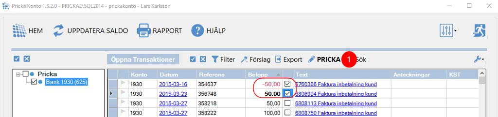 på kolumnerna i den ordning du vill sortera. I bilden nedan har sortering skett på Belopp, Referens och Text.