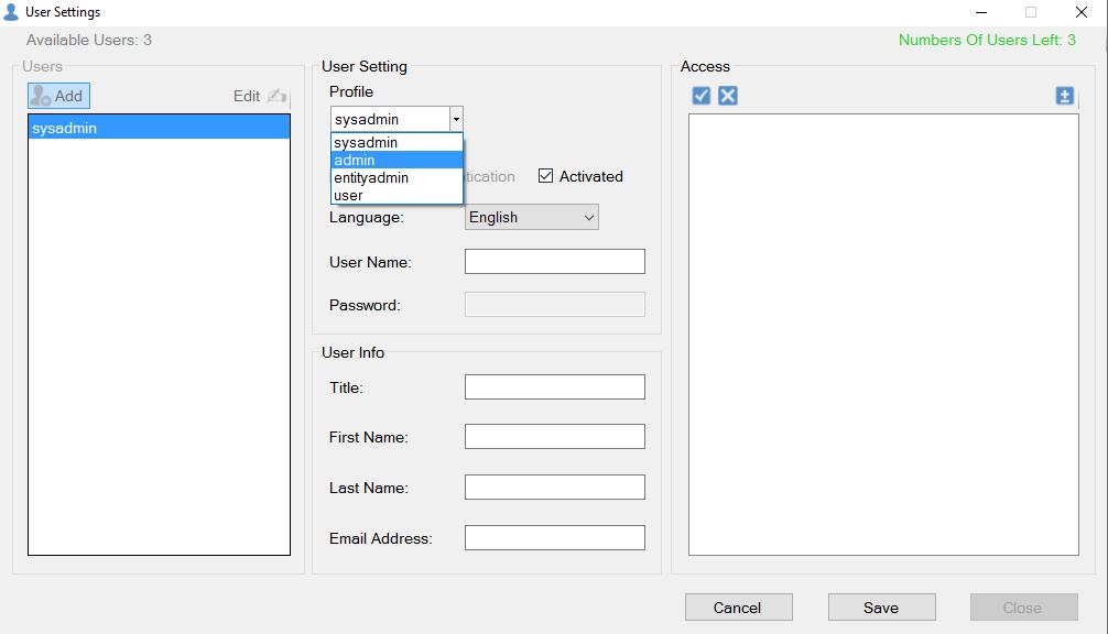 Start by choosing user profile in the Profile drop-down