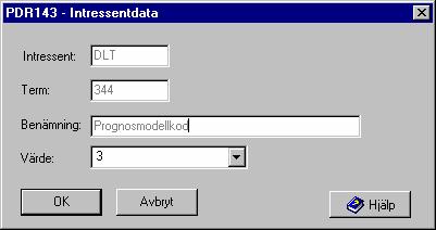 FÖRSVARETS MATERIELVERK ANVÄNDARHANDBOK 2006-05-30 Flik 6 Sida 61(124) 2.5.31 PDR143 - Intressentdata Presentation och indatering av uppgifter om: Intressenters egna data om förnödenheten (s.k. Genomströmningsdata), d.