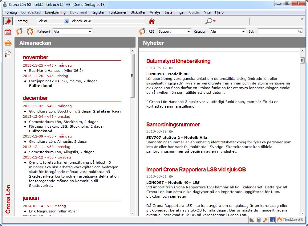 Årsskifte Supportdokument nr: LON0057 Bilden visar Informationspanelen, där du bland annat hittar olika supportdokument. Den nedre ringen visar vilket nummer ett supportdokument har.