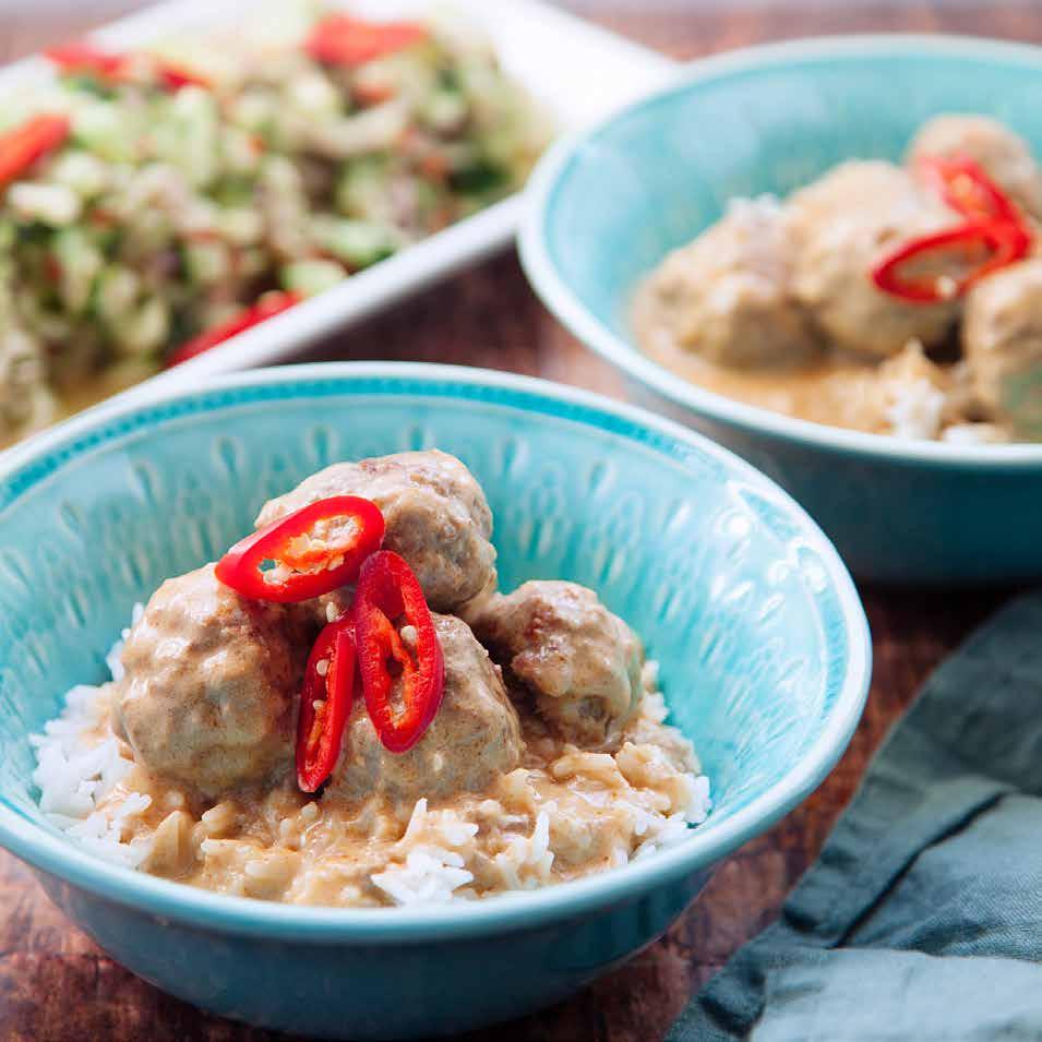 ASIATISKA KÖTTBULLAR i kokosmjölk och spicy sallad port.