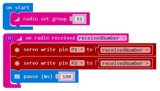 Kod för micro:bit på roboten För micro:bit på roboten måste samma radiokanal väljas.