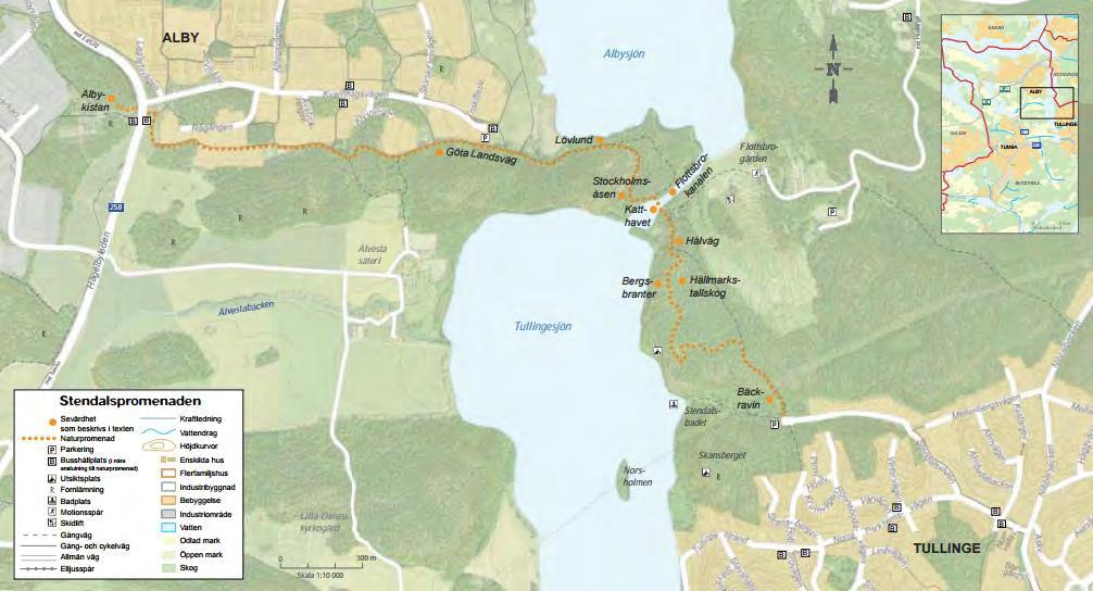 Naturen på lika villkor Svårighetsgrader vad gäller lutning längs med Stendalspromenaden Grönt = lätt. Lutning 0-3 Rött = medelsvårt. Lutning 4-6 Svart = svårt.