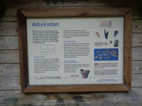 skulle man kunna lägga till hur många meter in kistan ligger (bild 9). Det finns en informationsskylt om Albykistan (bild 10). Bra, kort förståelig text.