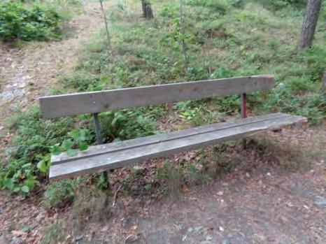 Placera två till i själva bostadsområdet varav en intill informationsskylten vid Hågelbyvägen, Ju mer kuperat det är desto fler bänkar behövs för vila.