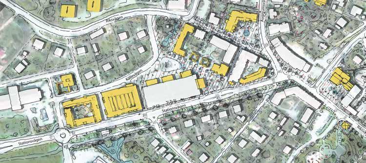 FÖRSTÄRKT CENTRUMMILJÖ & NY ENTRÉ Lyckeby föreslås få en tydligare entré genom en ny cirkulationsplats vid Gjuterivägen som ersätter dagens korsning Källevägen/Stationsvägen och två nya kvarter för