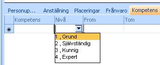 Klicka på pilen för att välja kompetens ur listan.