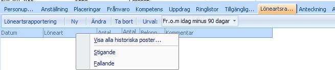 För att rapportera ny löneart så klickar du på Ny Anställningsnr Fr.o.m Löneart Belopp/dgr/tim Uppdrag Konto Kommentar Har personen en anställning så finns det anställningsnumret angivet.