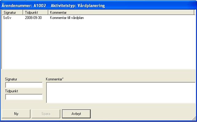 Välj ett meddelande i trädet. I kommentarsdialogen visas nu den/de kommentarer som hör till valt meddelande. Klicka på Ny, skriv din kommentar och Spara. Se även administrativt meddelande.