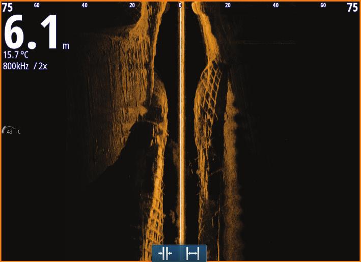 Panorera bildhistoriken genom att dra uppåt/nedåt (SideScan) eller åt vänster/höger (DownScan).