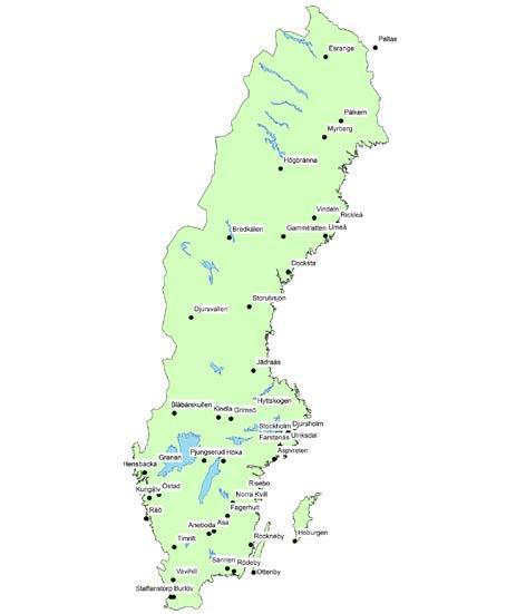 Figur 3. Mätstationer i regional bakgrund i Sverige. Källa: IVL (2013). För påverkan på klimatet spelar även utsläpp högre upp i atmosfären roll.