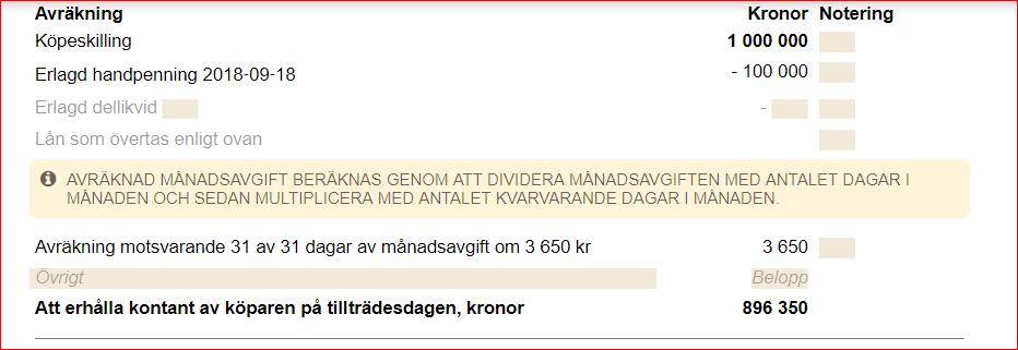 Säljarens sida Här visas när handpenning är erlagd och beloppet, när