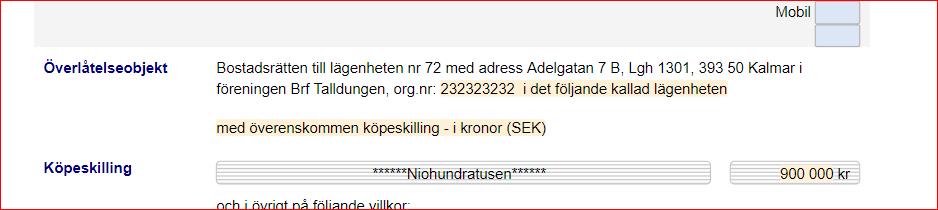 Visningslistor Båda visningslistorna har kompletterats med fält för GDPR Överlåtelseavtal (Vitec) 1.
