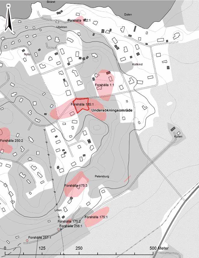 8 Bohusläns museum Rapport 2015 :25 Figur 4. Undersökningsområdet för Forshälla 185.