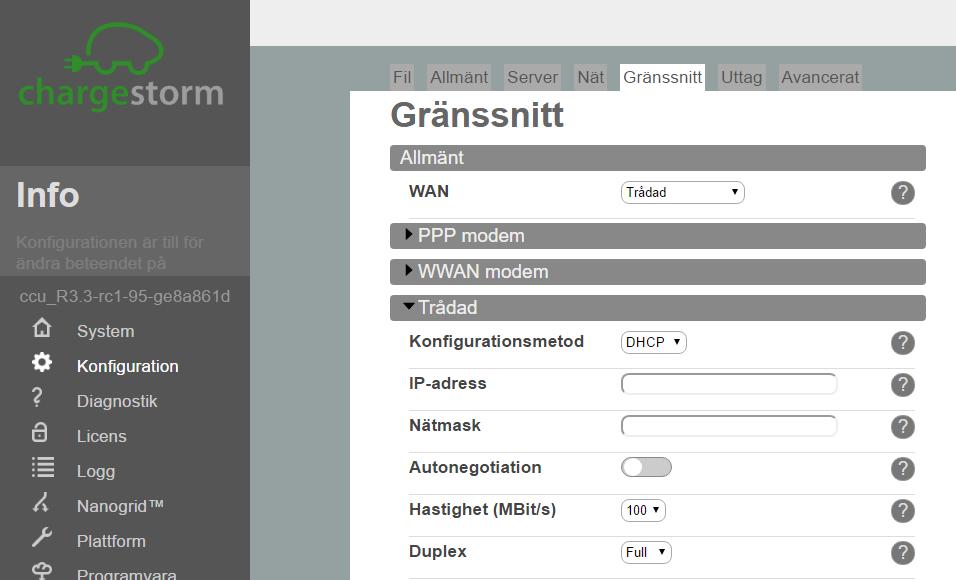 EVA Installations-och användarmanual Sida 8 Figur 11 Ethernet konfiguration PPP modem Följ steg för steg anvisningen nedan för att konfigurera PPP över 3G Under Konfiguration->Gränssnitt->Allmänt,