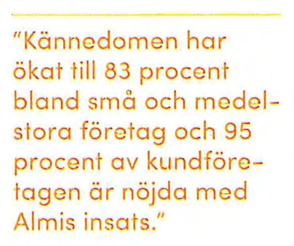 Till en början stöttade Almi med innovationsfinansiering. I takt med att företaget utvecklats framgångsrikt har Almi beviljat Tillväxtlån samt investerat riskkapital genom Almi lnvest.