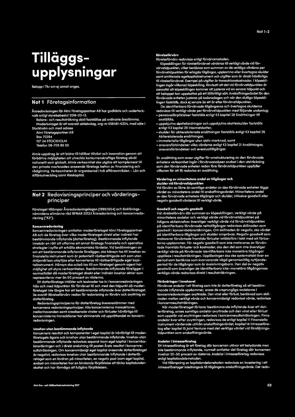Moderbolaget är ett svenskt aktiebolag, org-nr 556461-6204, med söte i Stockholm och med adress Almi Företagspartner AB Box 70394 107 24 STOCKHOLM Telefon 08-709 89 00 Almis uppdrag är att bidra till