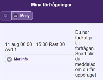 När du svarar på förfrågan får du ett bekräftelsemeddelande till höger om passinformationen.